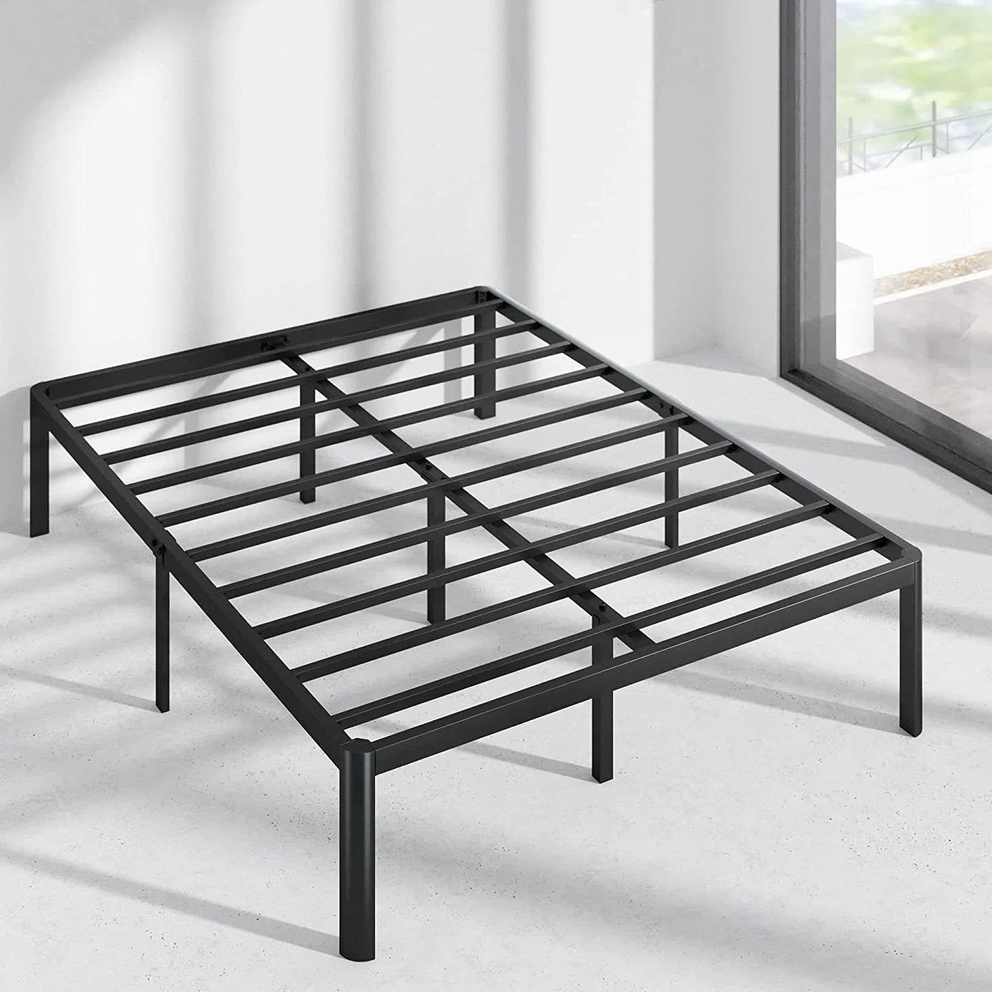 Base de cama tipo plataforma King de metal con patas redondeadas, capacidad de peso de 700 lb