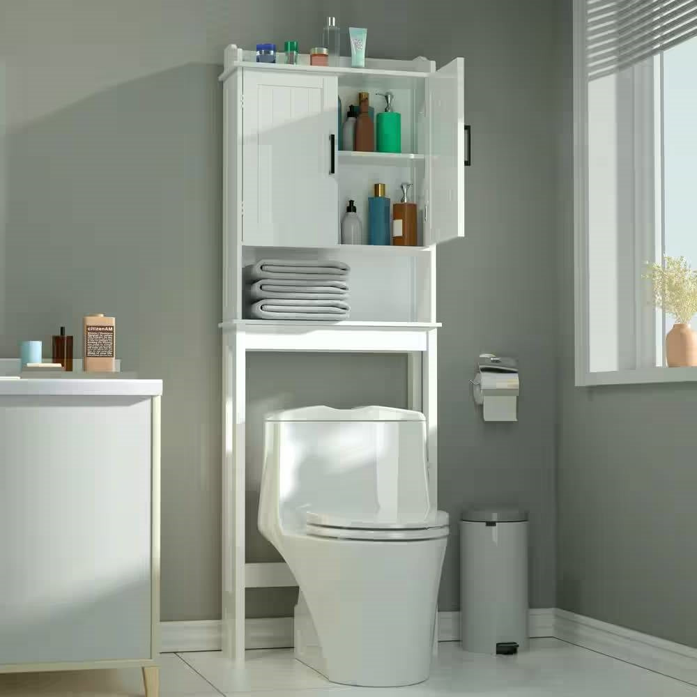 Estantería para inodoro con mueble de almacenamiento para baño en acabado de madera blanca