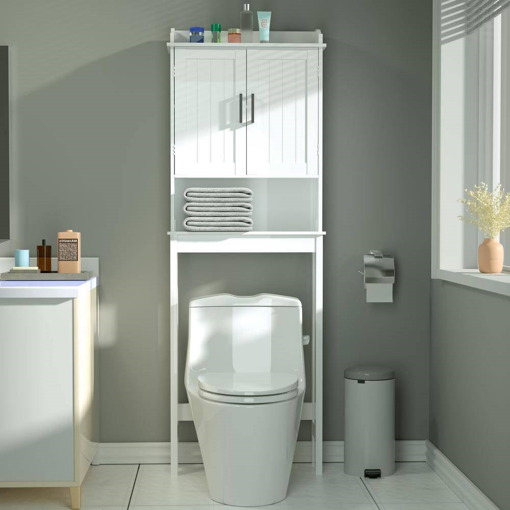 Estantería para inodoro con mueble de almacenamiento para baño en acabado de madera blanca