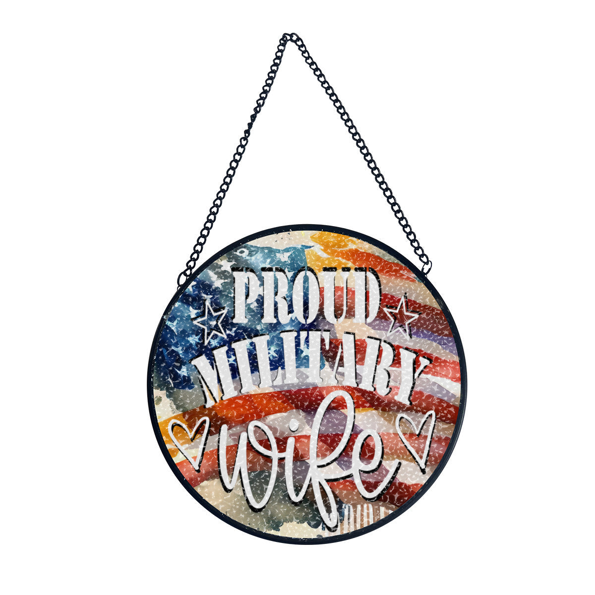 United States Proud Military Wife Glass Suncatcher