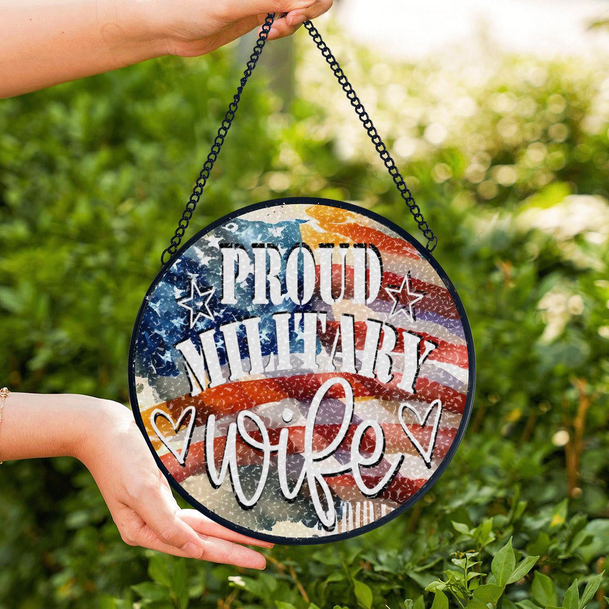 United States Proud Military Wife Glass Suncatcher