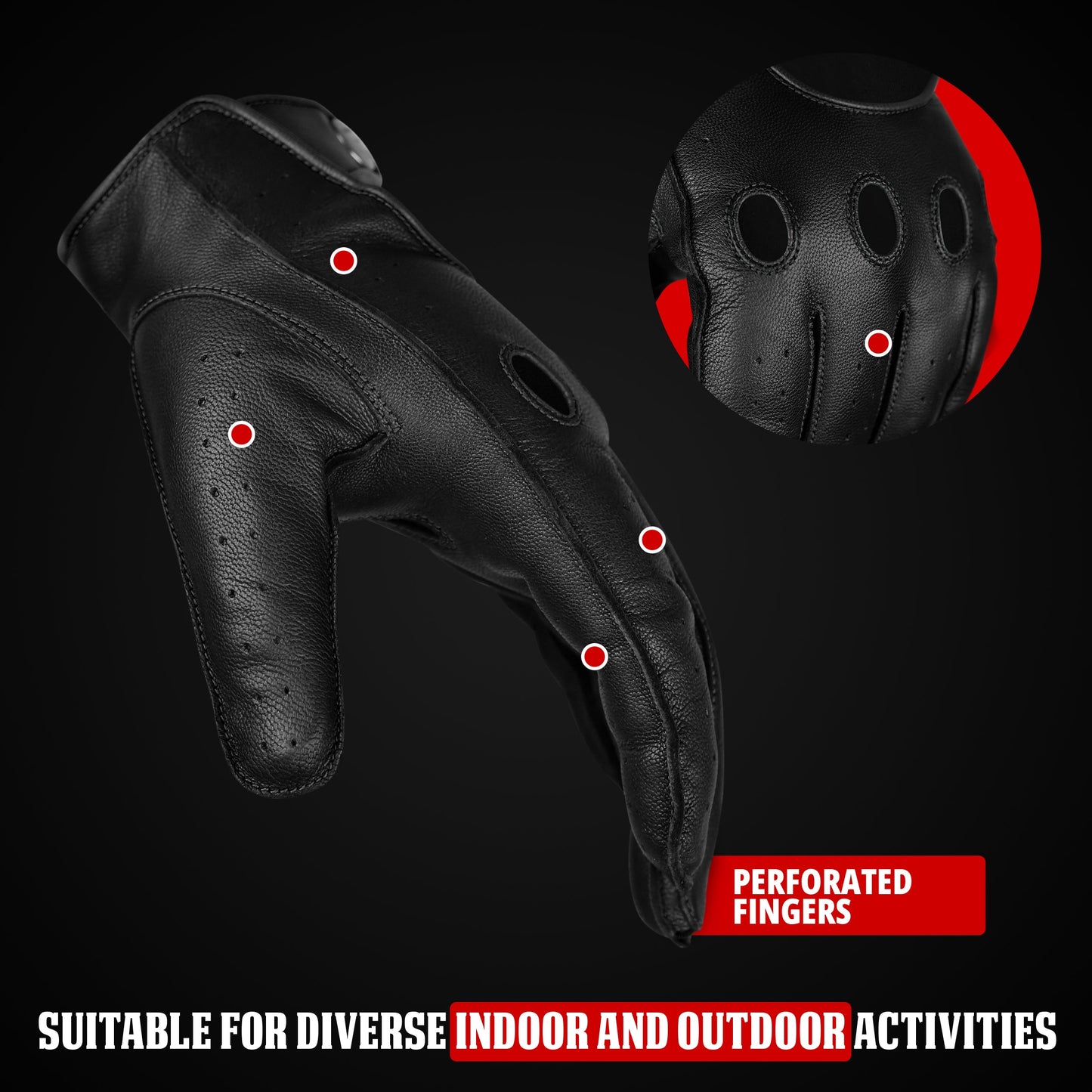 Guantes de cuero de Caballero Oscuro - Diseño de dedos completos (Negro)