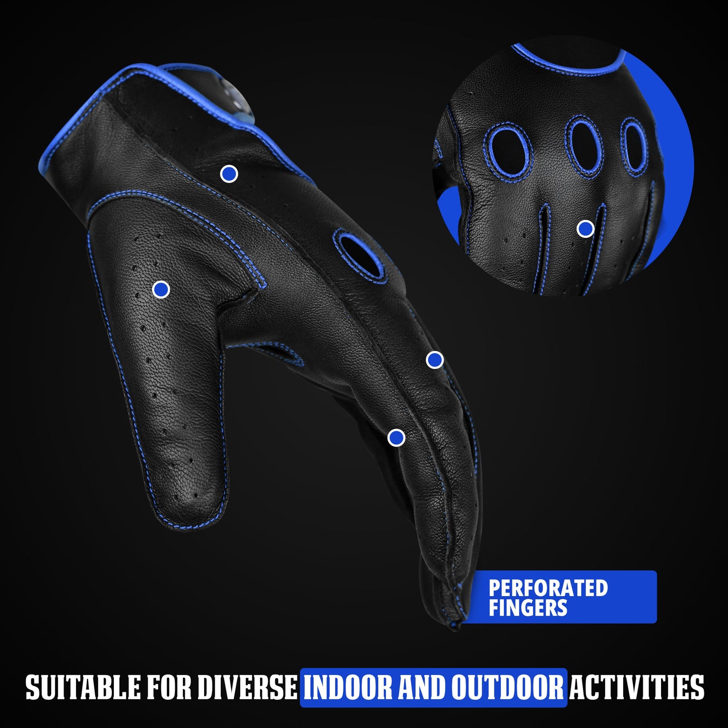 Guantes de Cuero Dark Knight - Diseño de Dedo Completo (Azul)