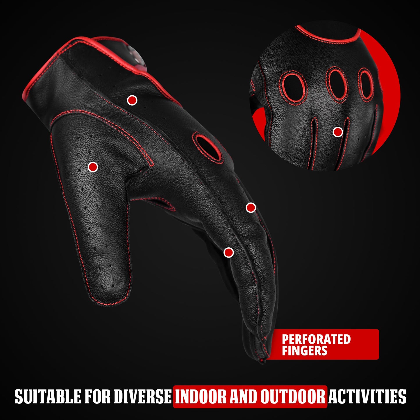 Guantes de Cuero Dark Knight - Diseño de Dedo Completo (Rojo)