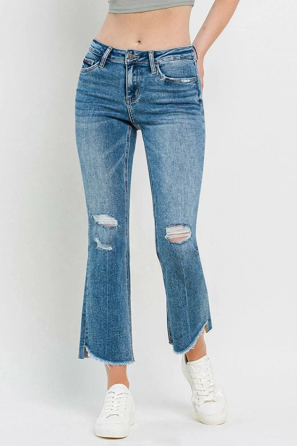 Trendsi Distressed Cropped Jeans — Mid Rise Flare Fit