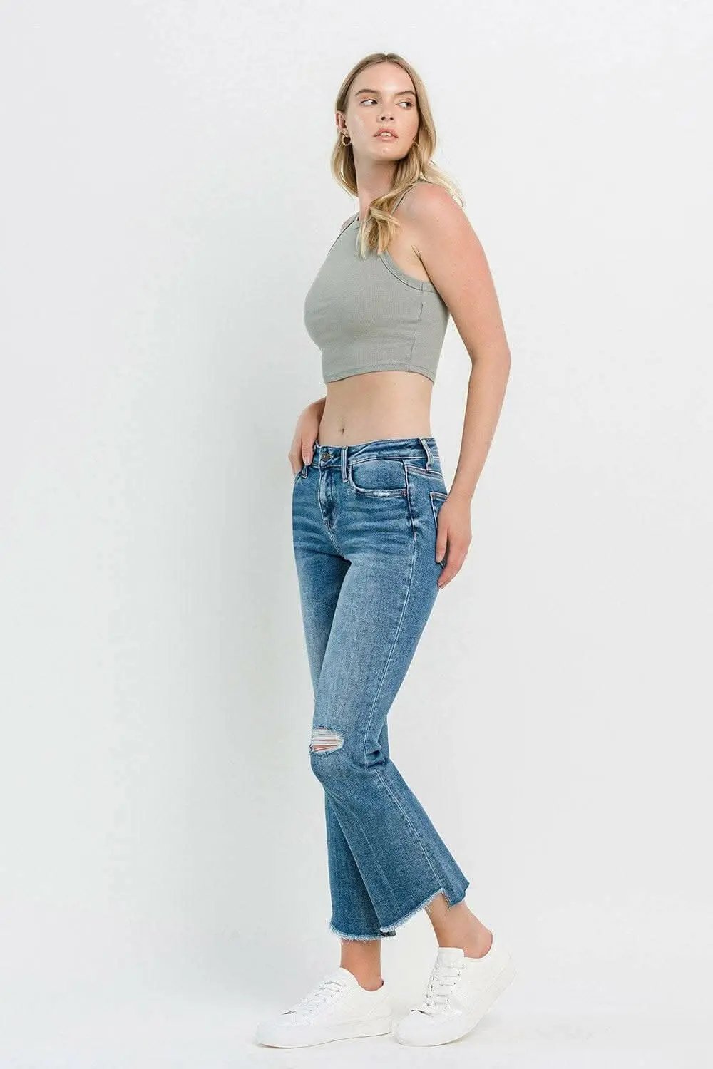 Trendsi Distressed Cropped Jeans — Mid Rise Flare Fit