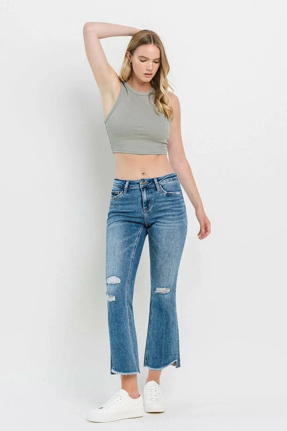 Trendsi Distressed Cropped Jeans — Mid Rise Flare Fit
