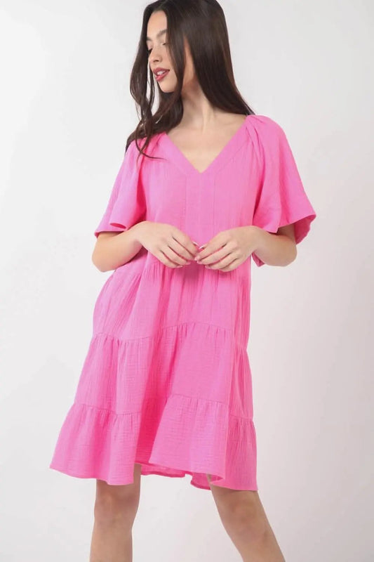 Vestidos Trendsi Very J Vestido con textura, cuello en V y volantes de niveles para Ele