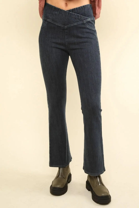 Trendsi Denim Crossover Leggings Mallas de mujer de tiro alto y gran elasticidad para ropa deportiva