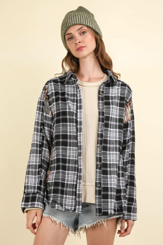 Camisa de cuadros para mujer - Informal para el día a día - Blusa con botones