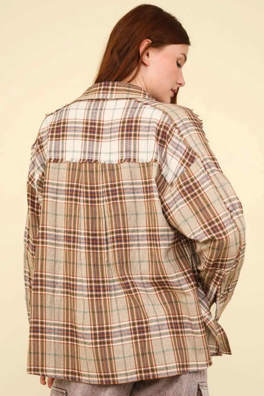 Trendsi Plaid Shirt Women's Casual Raw Edge Flannel Top USA Ship