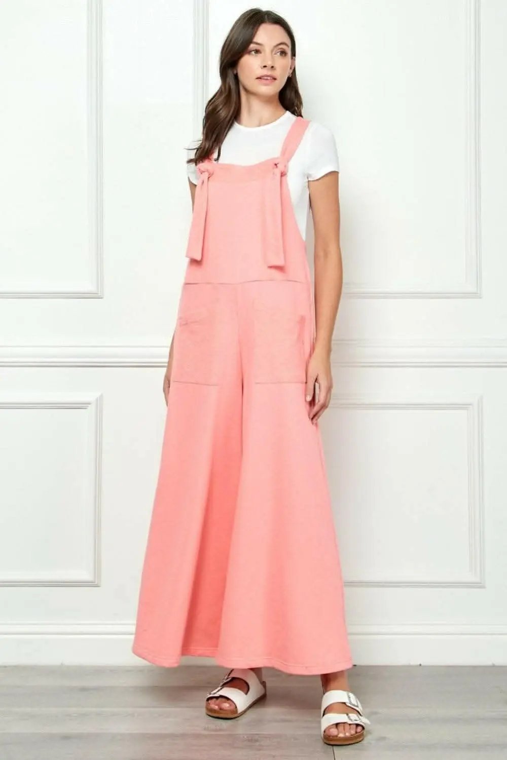 T-Shirts Trendsi usa - Veveret Wide Strap French Terry Overalls