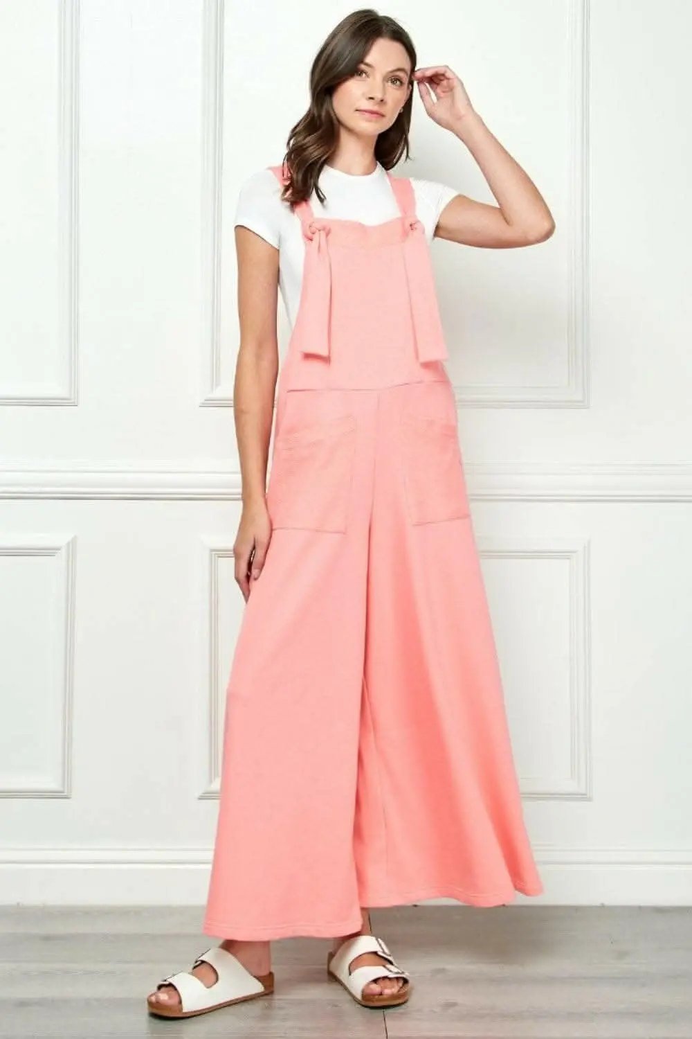 T-Shirts Trendsi usa - Veveret Wide Strap French Terry Overalls