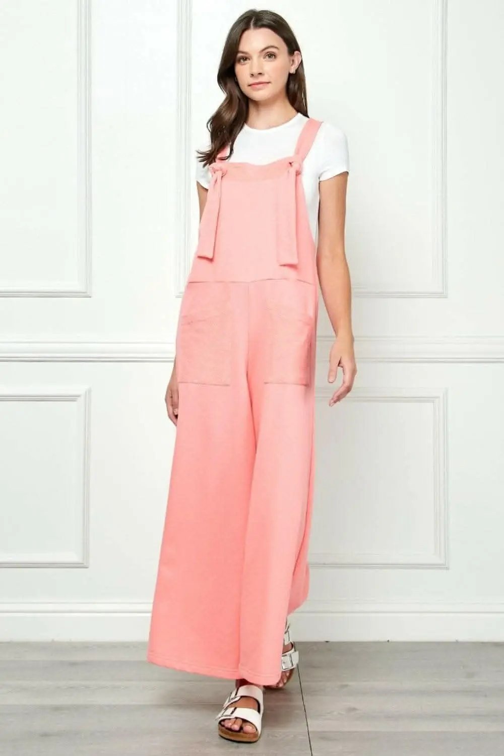 T-Shirts Trendsi usa - Veveret Wide Strap French Terry Overalls