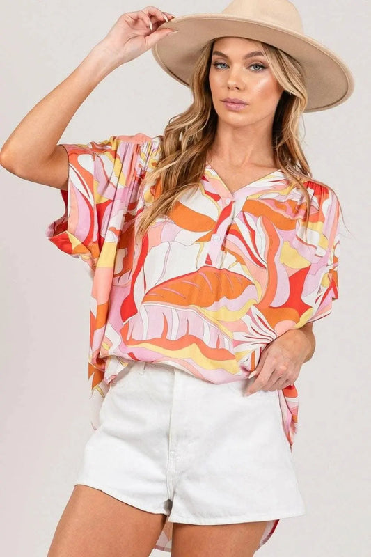 Blusa de mujer - Estampado abstracto vibrante - Blusa elegante y de moda