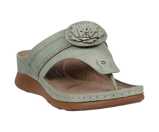 Women's Vickie Sage Flower Thong Flat Comfort Sandals
