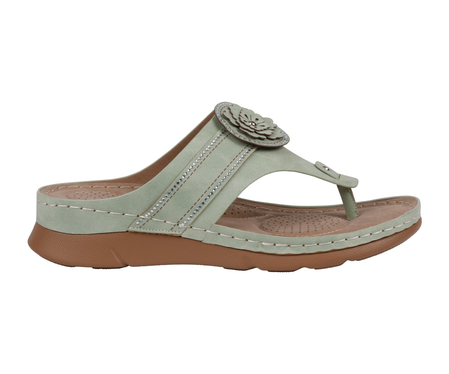 Sandalias planas cómodas de mujer Vickie Sage Flower Thong