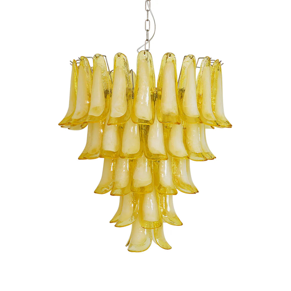 Lámpara de araña con pétalos de cristal de Murano color caramelo, estilo vintage
