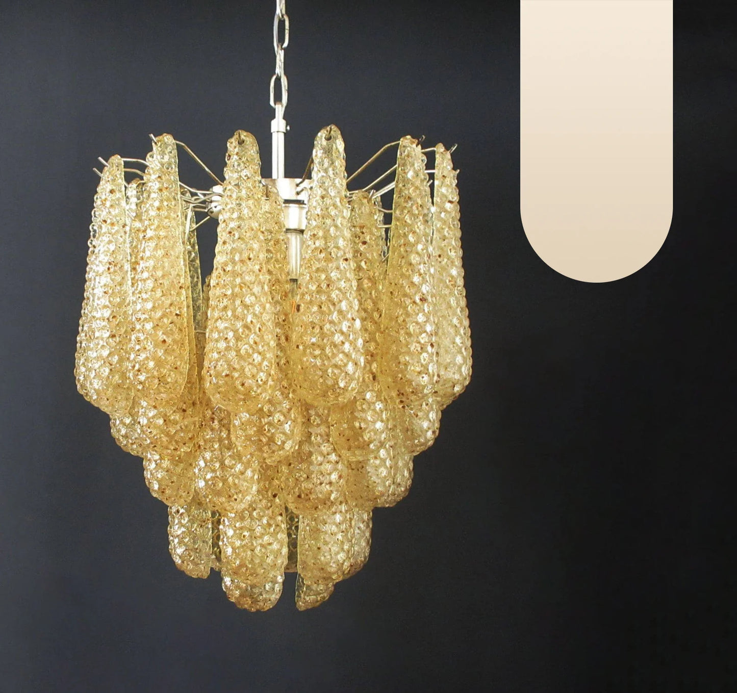 Lámpara de araña con pétalos de cristal de Murano color ámbar vintage
