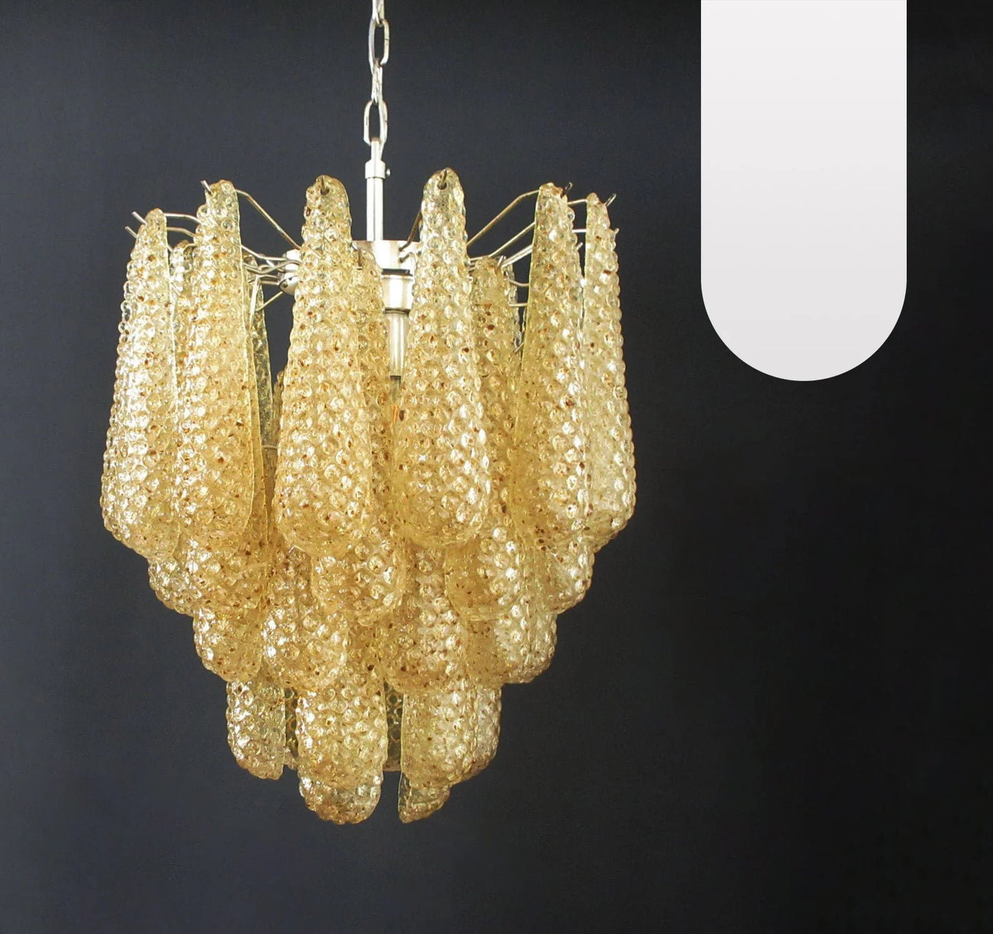 Lámpara de araña con pétalos de cristal de Murano color ámbar vintage