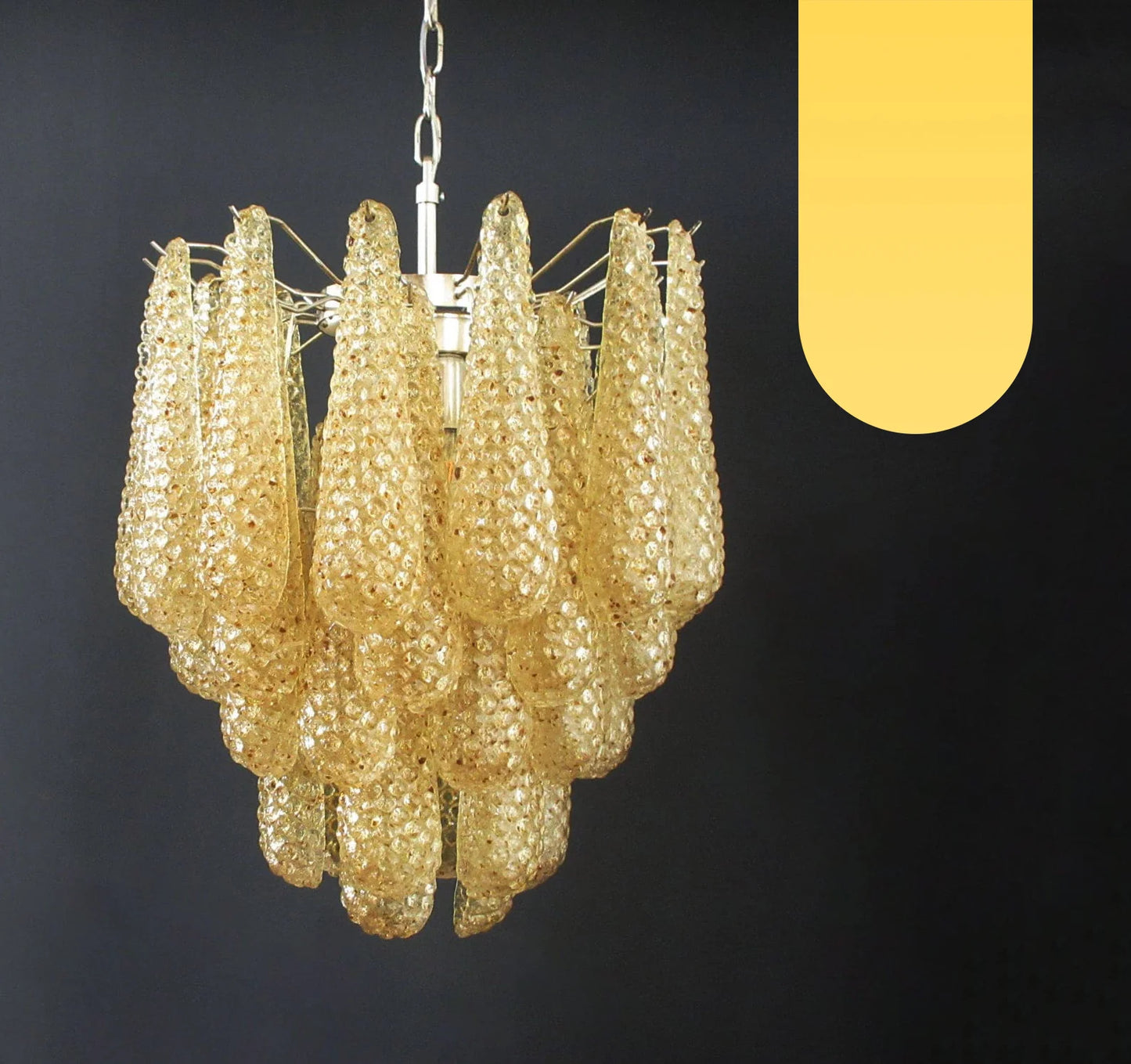 Lámpara de araña con pétalos de cristal de Murano color ámbar vintage