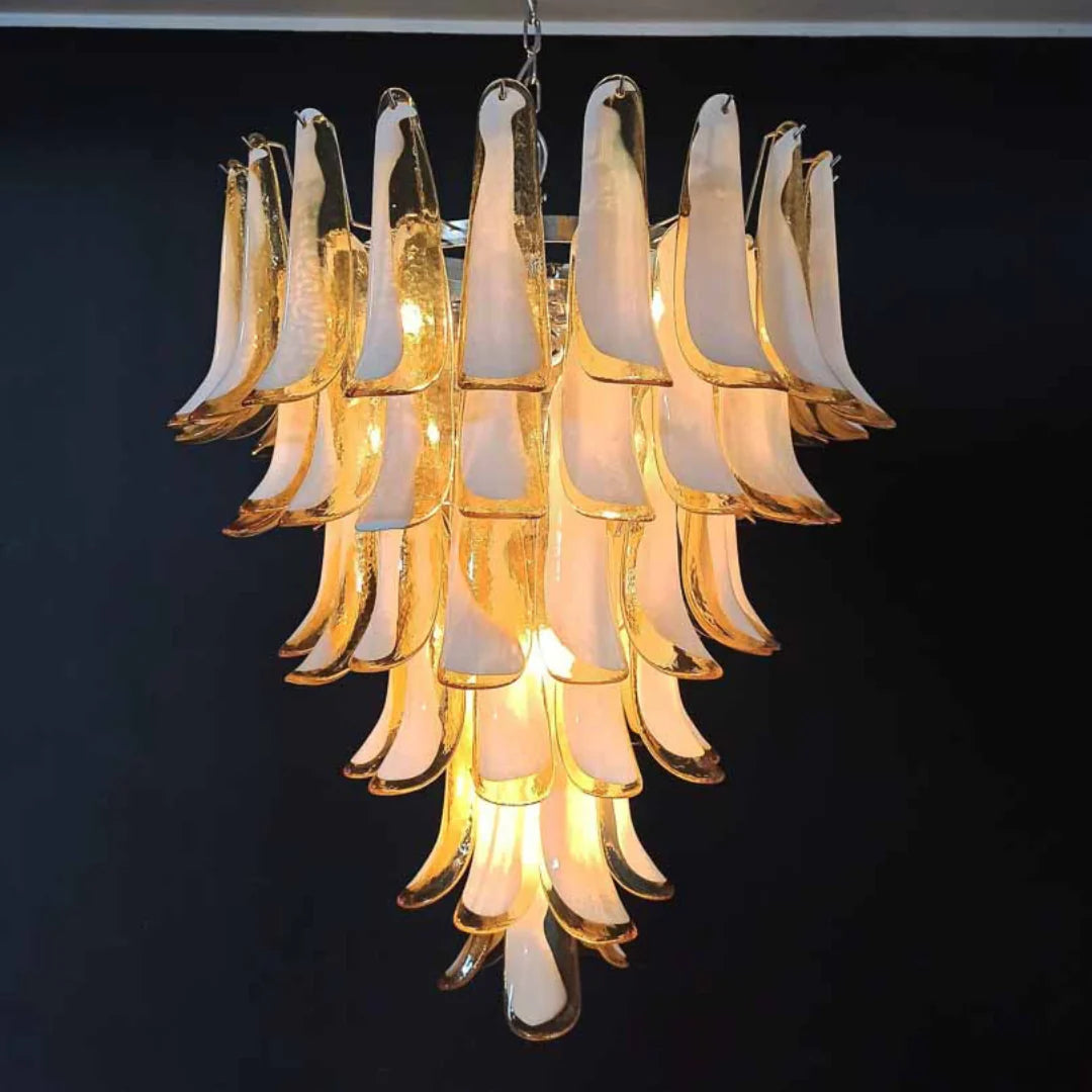 Candelabro vintage de pétalos de cristal de Murano color caramelo
