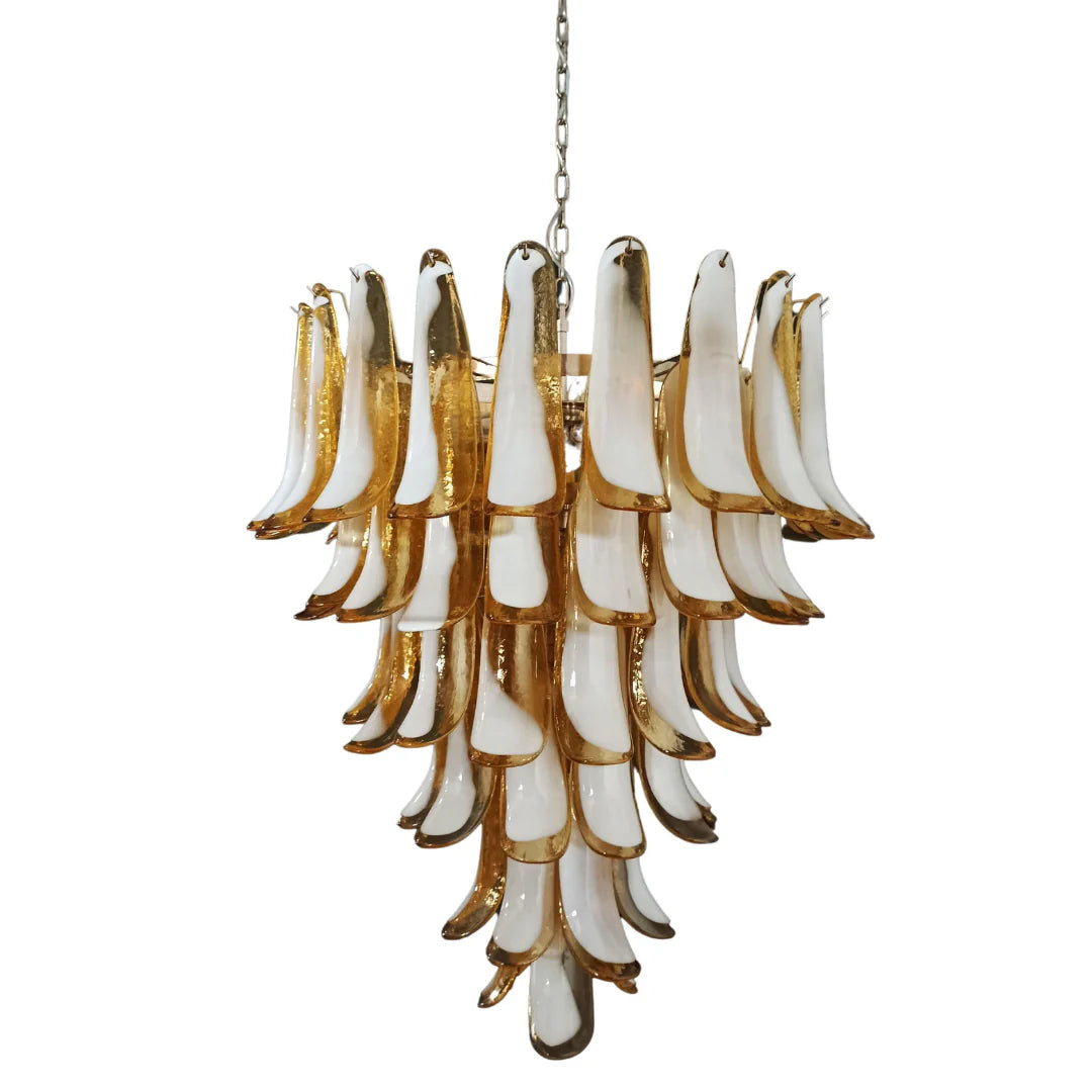Candelabro vintage de pétalos de cristal de Murano color caramelo