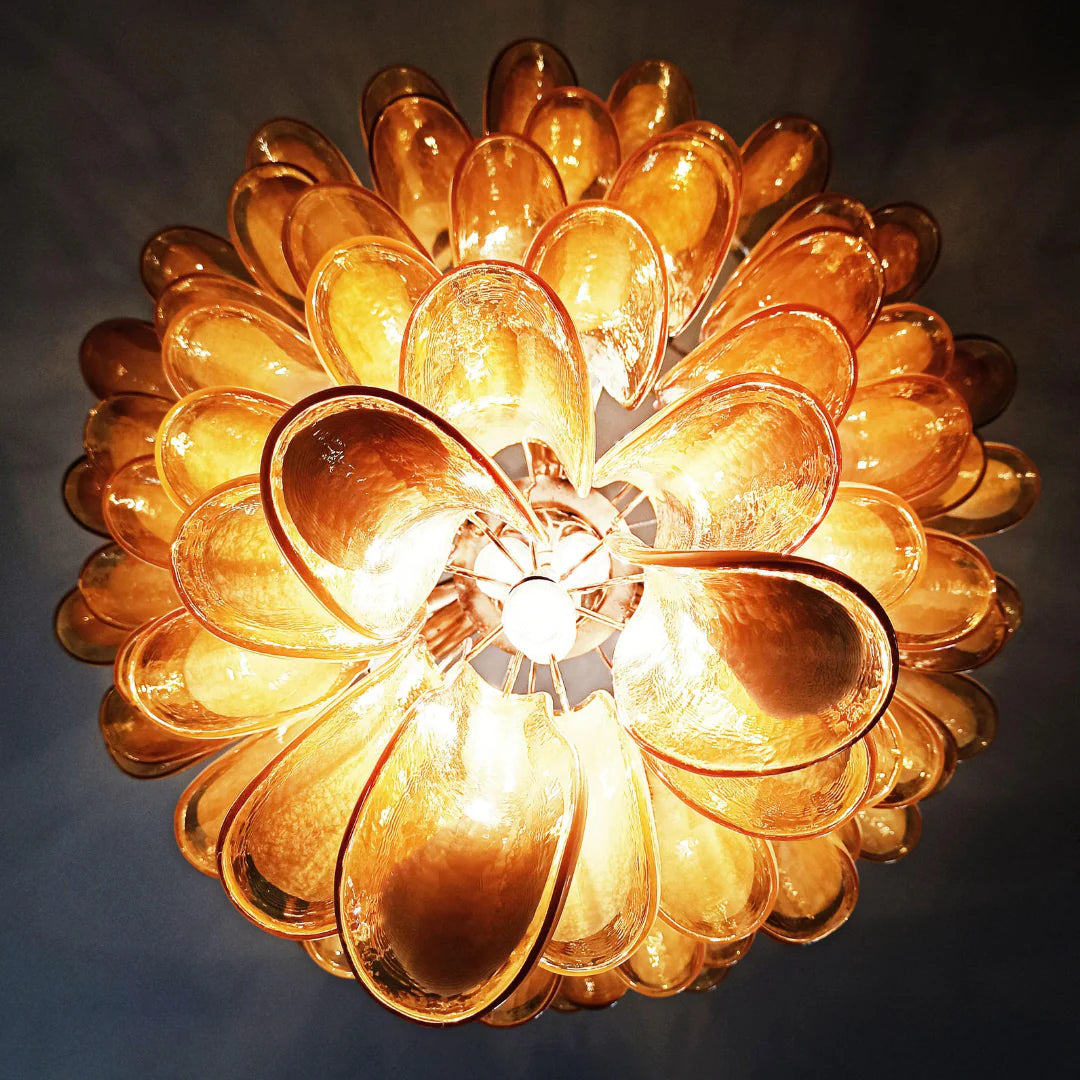 Candelabro vintage de pétalos de cristal de Murano color caramelo