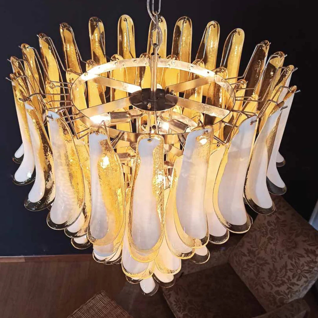 Candelabro vintage de pétalos de cristal de Murano color caramelo