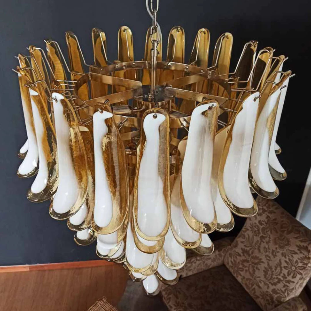 Candelabro vintage de pétalos de cristal de Murano color caramelo
