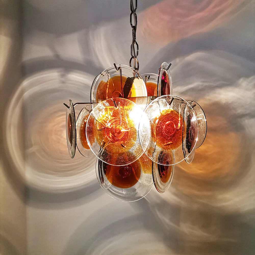 Lámpara de araña vintage Murano naranja y marrón