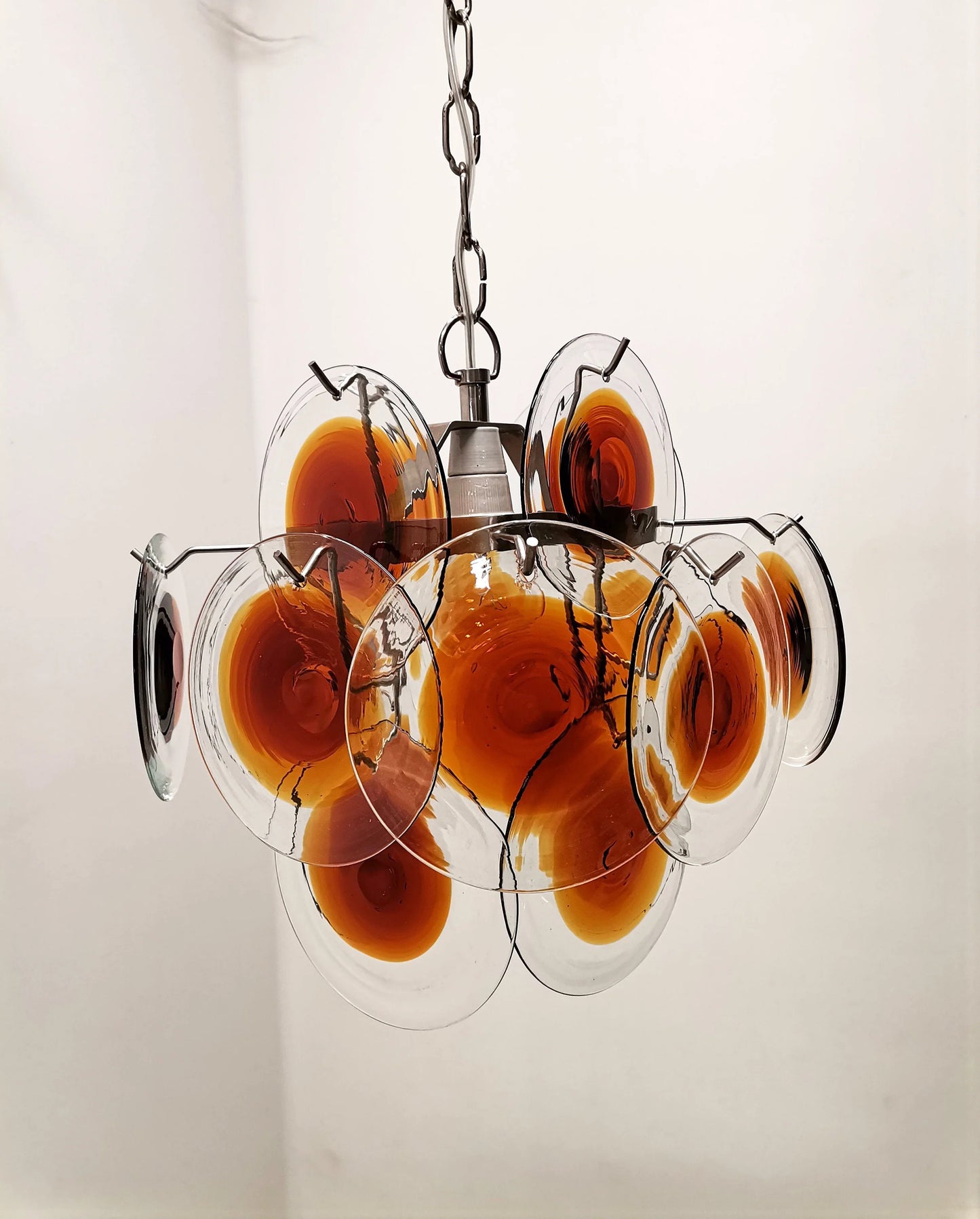Lámpara de araña vintage Murano naranja y marrón