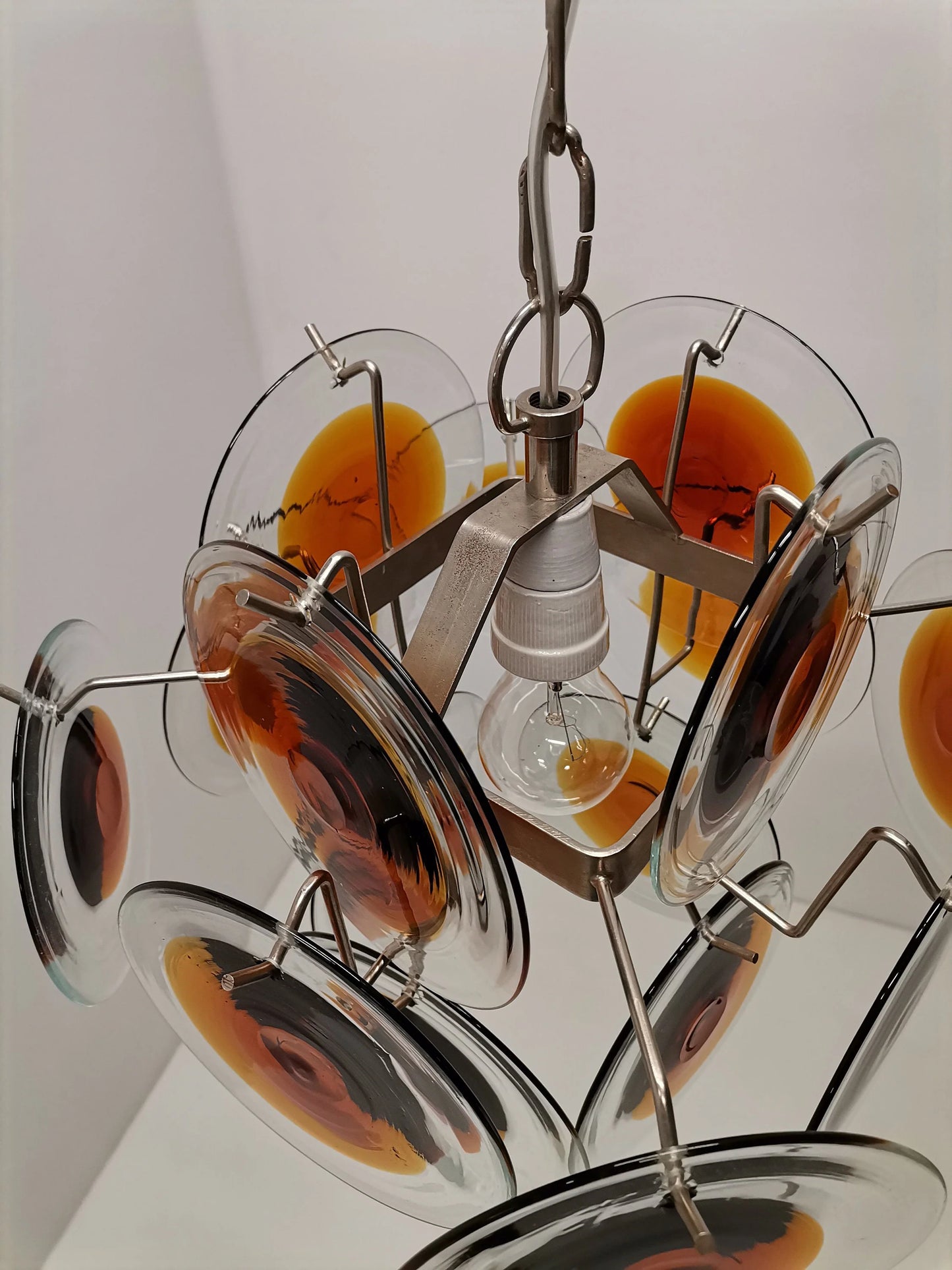 Lámpara de araña vintage Murano naranja y marrón