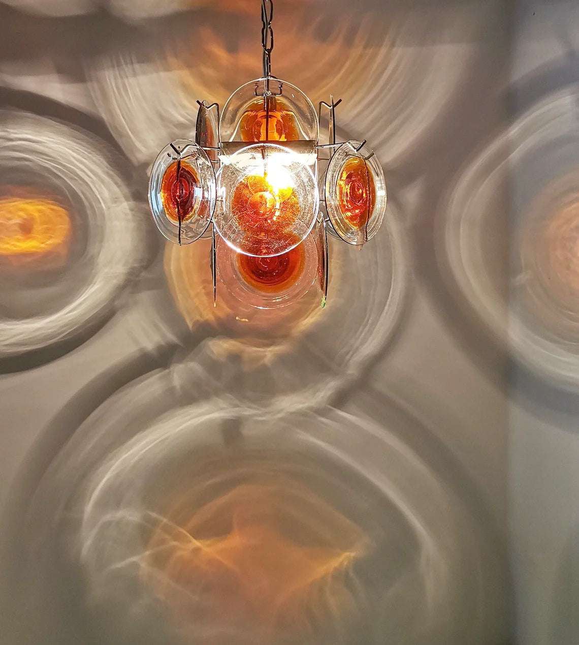 Lámpara de araña vintage Murano naranja y marrón