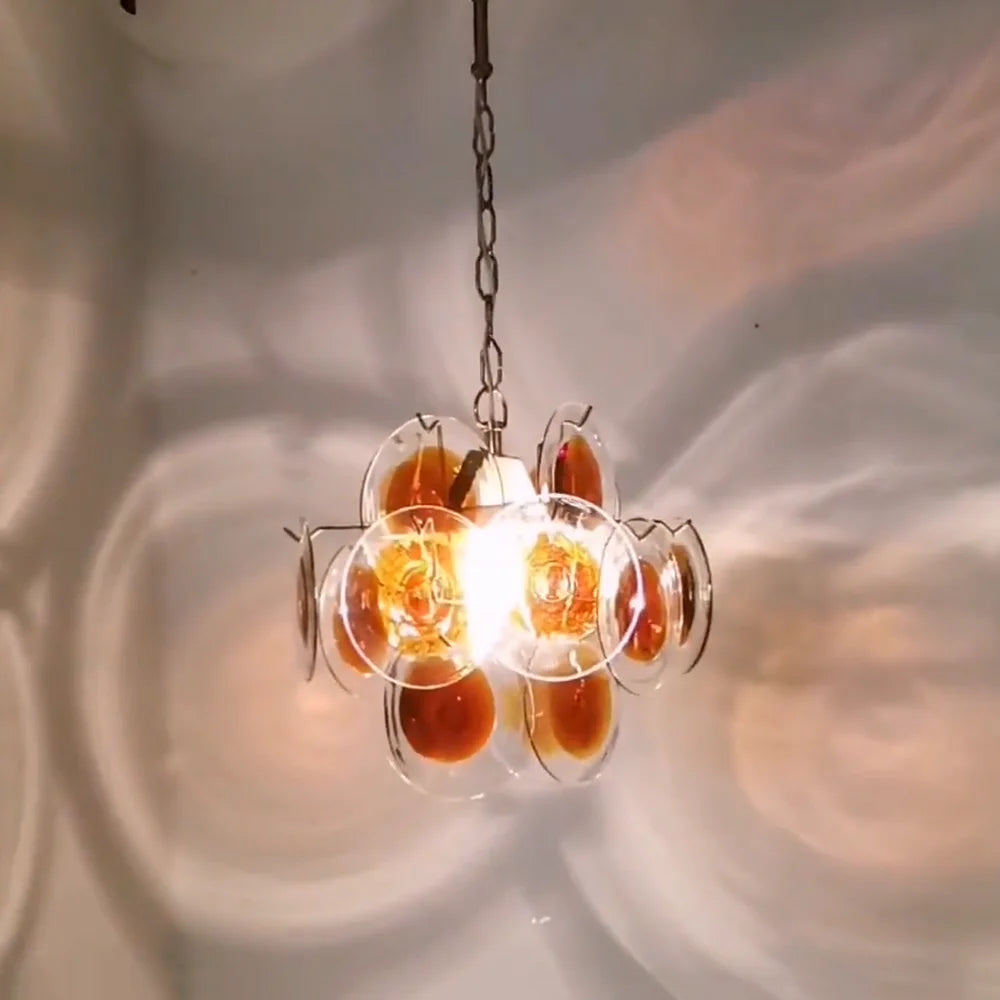 Lámpara de araña vintage Murano naranja y marrón