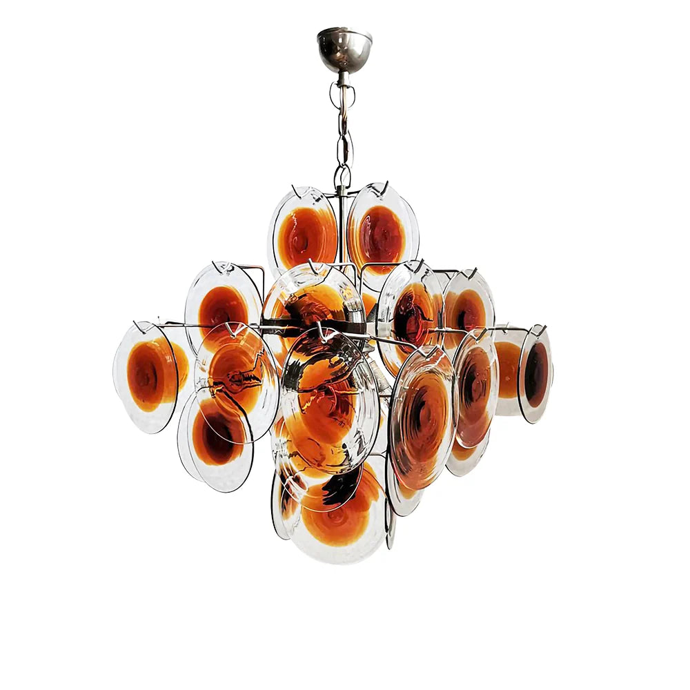 Araña de Murano vintage con discos transparentes naranjas y marrones