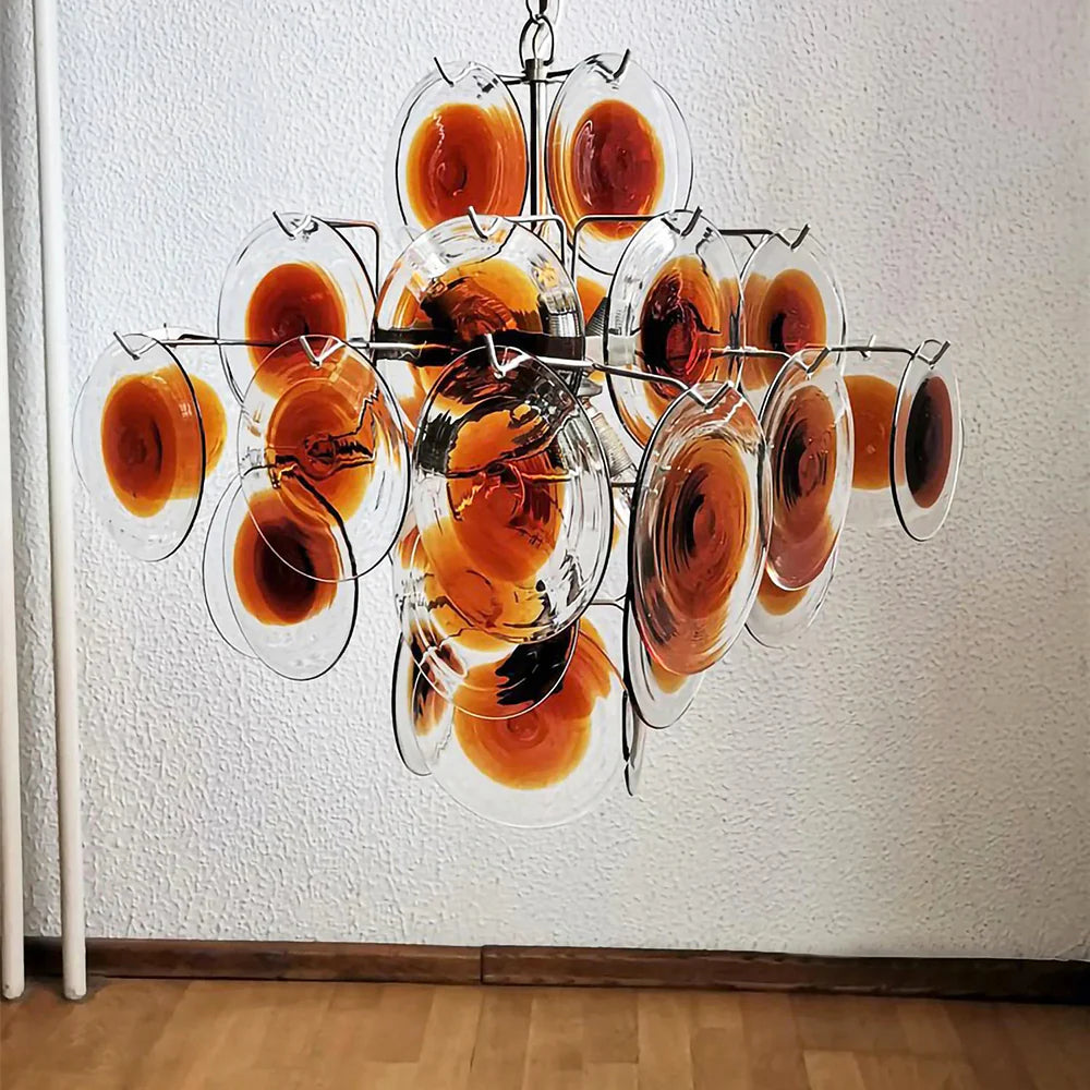 Araña de Murano vintage con discos transparentes naranjas y marrones