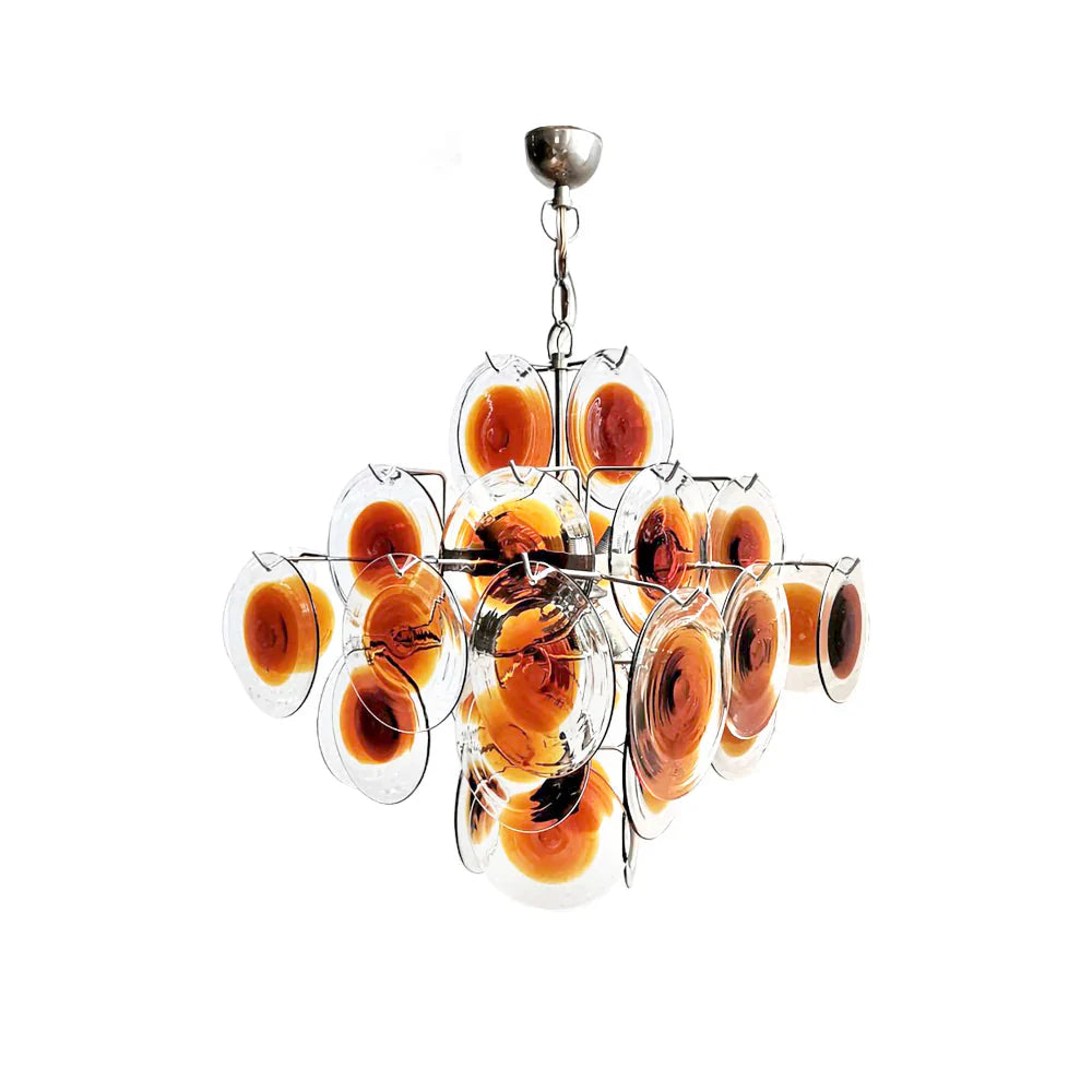 Araña de Murano vintage con discos transparentes naranjas y marrones