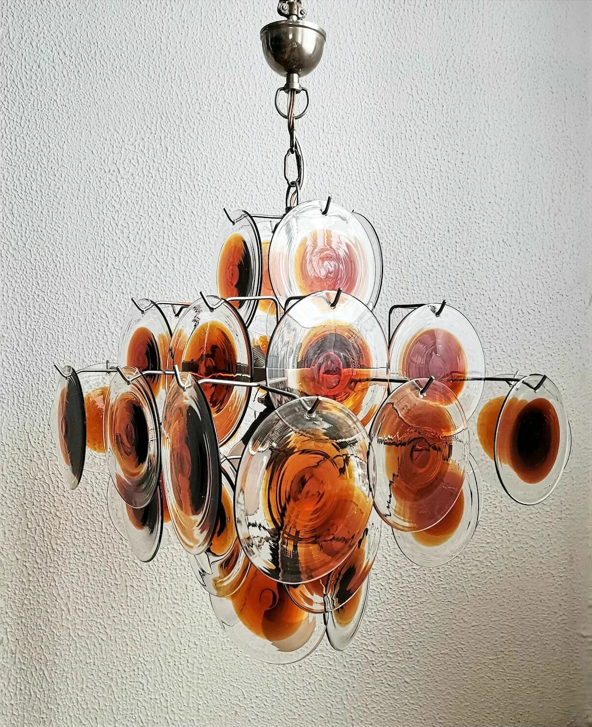 Araña de Murano vintage con discos transparentes naranjas y marrones