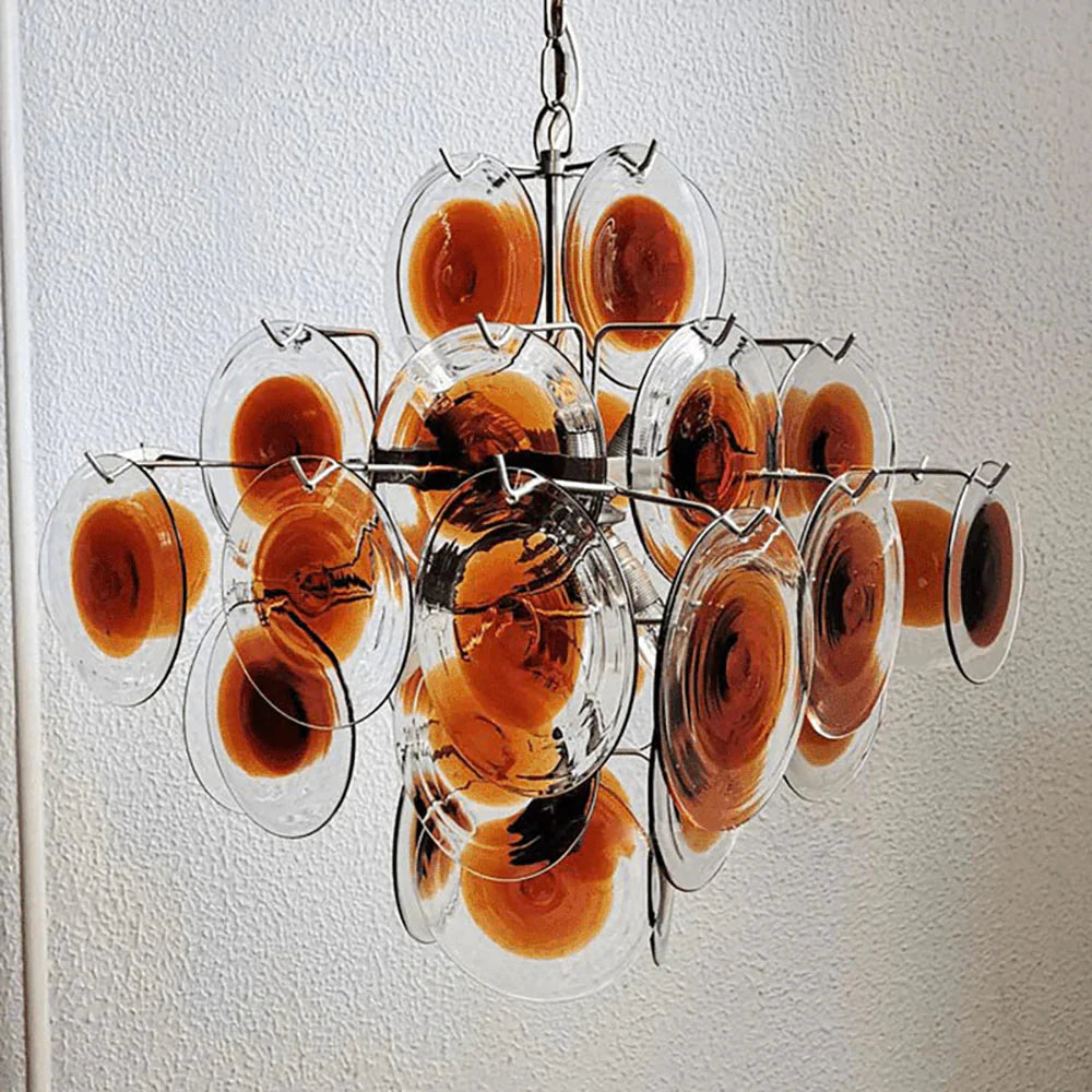 Araña de Murano vintage con discos transparentes naranjas y marrones