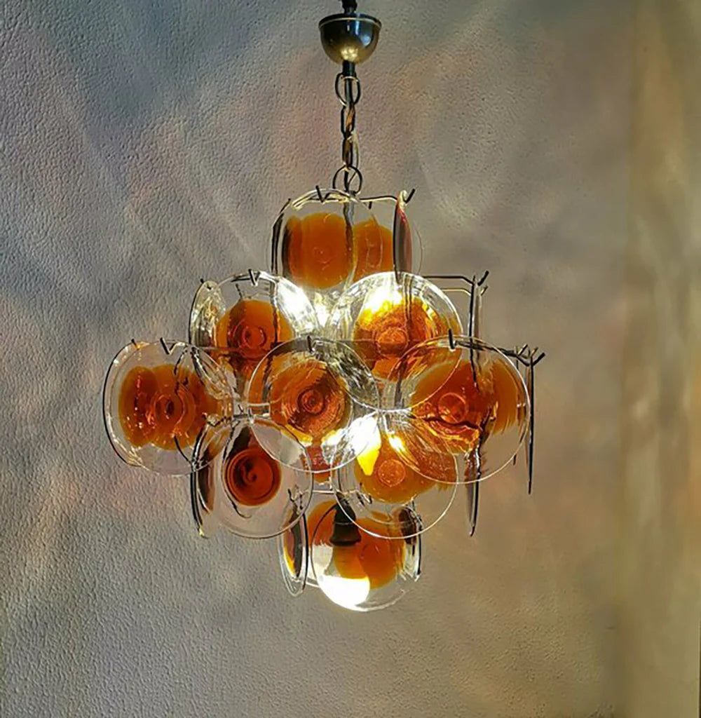 Araña de Murano vintage con discos transparentes naranjas y marrones