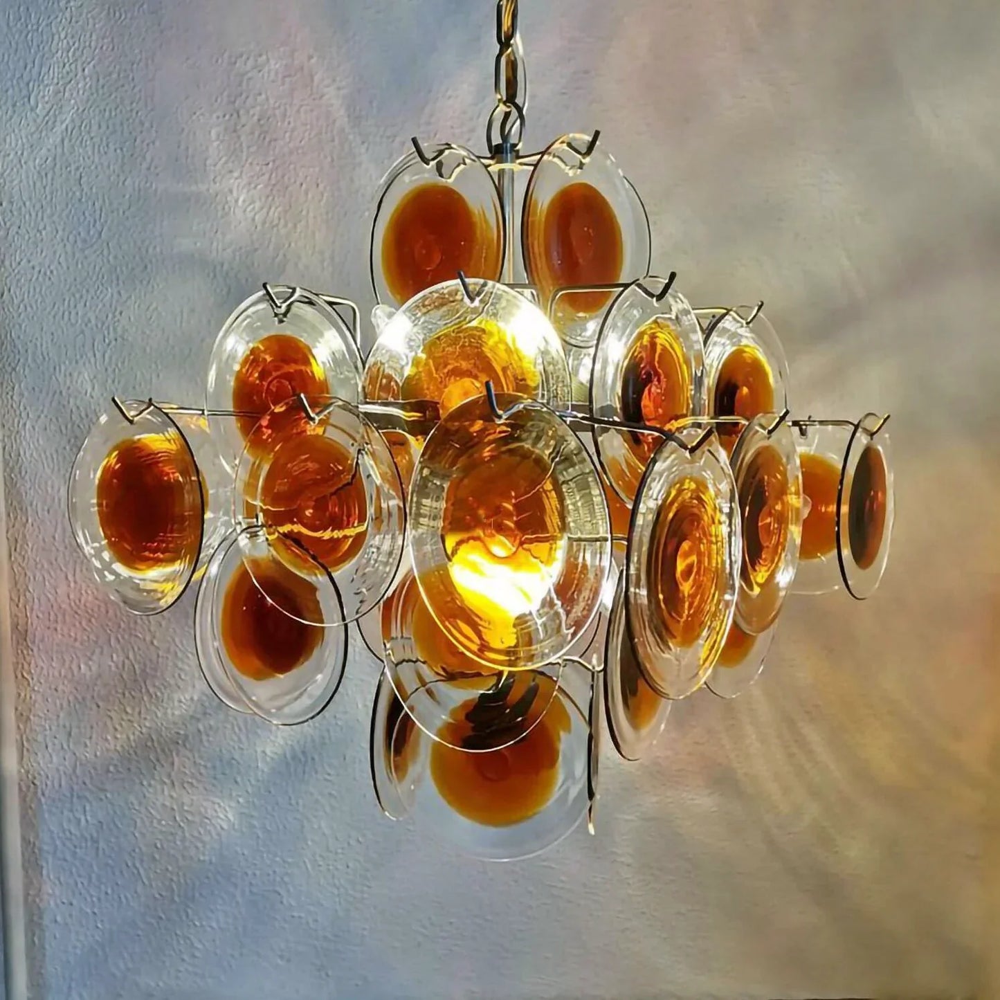 Araña de Murano vintage con discos transparentes naranjas y marrones