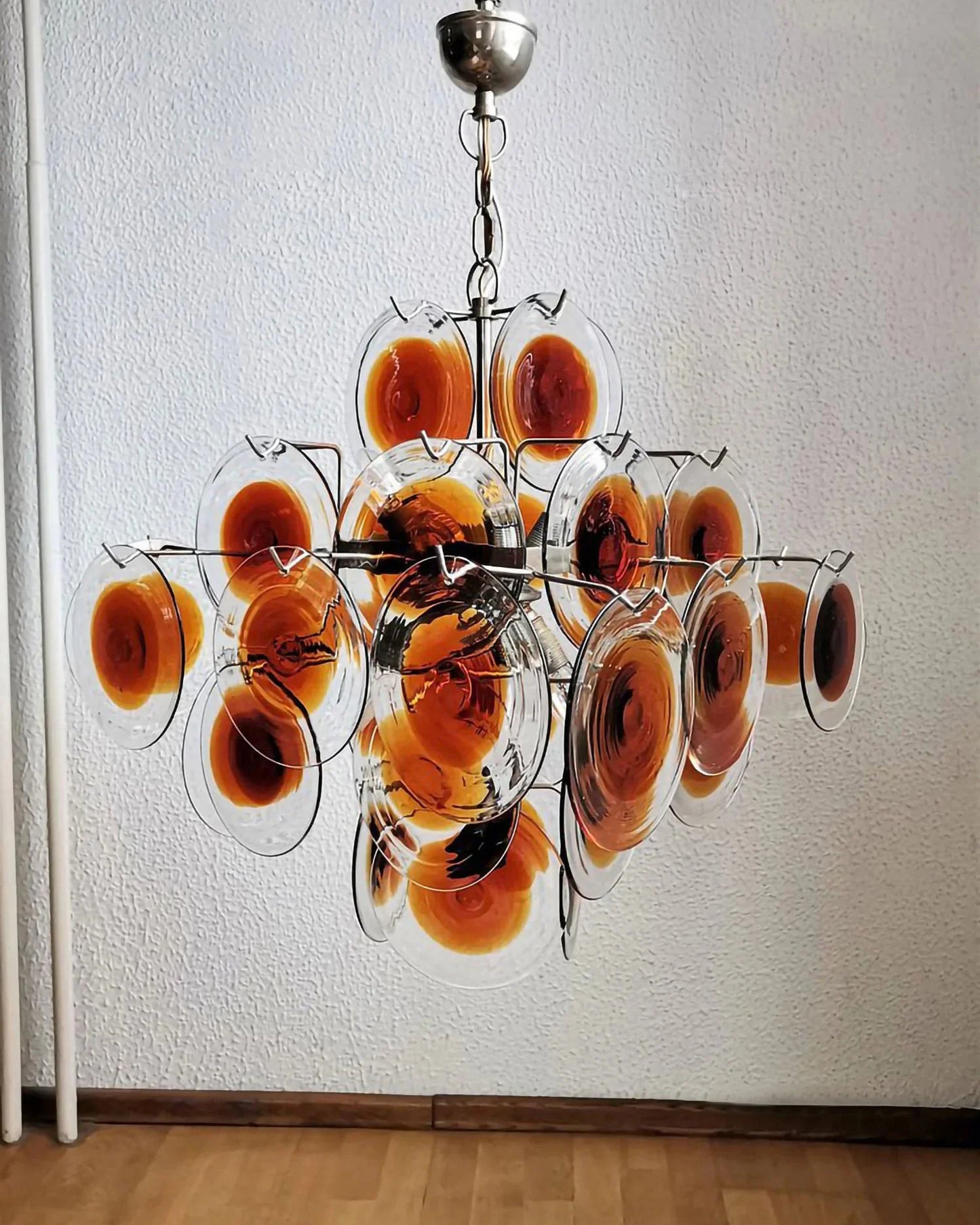 Araña de Murano vintage con discos transparentes naranjas y marrones