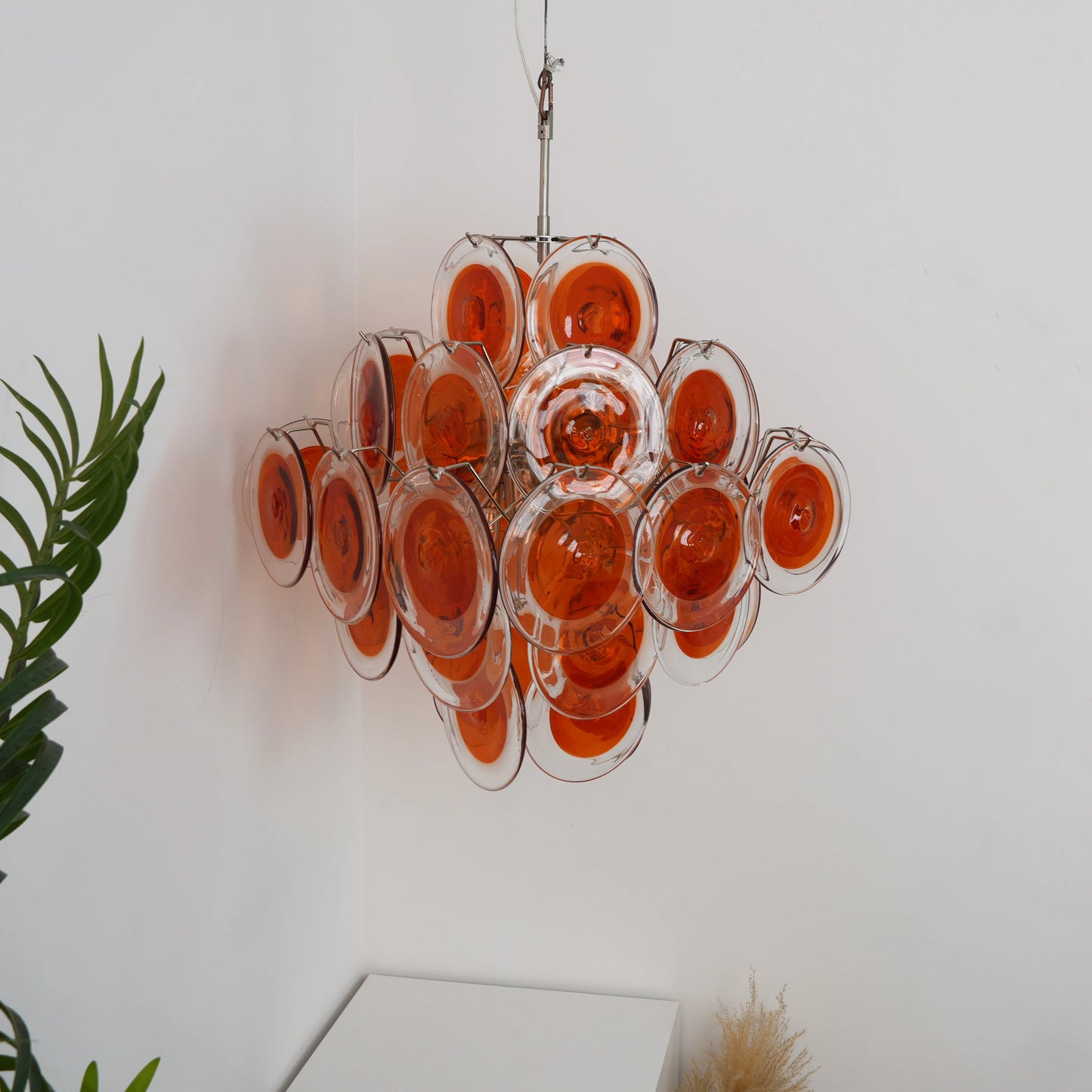 Araña de Murano vintage con discos transparentes naranjas y marrones