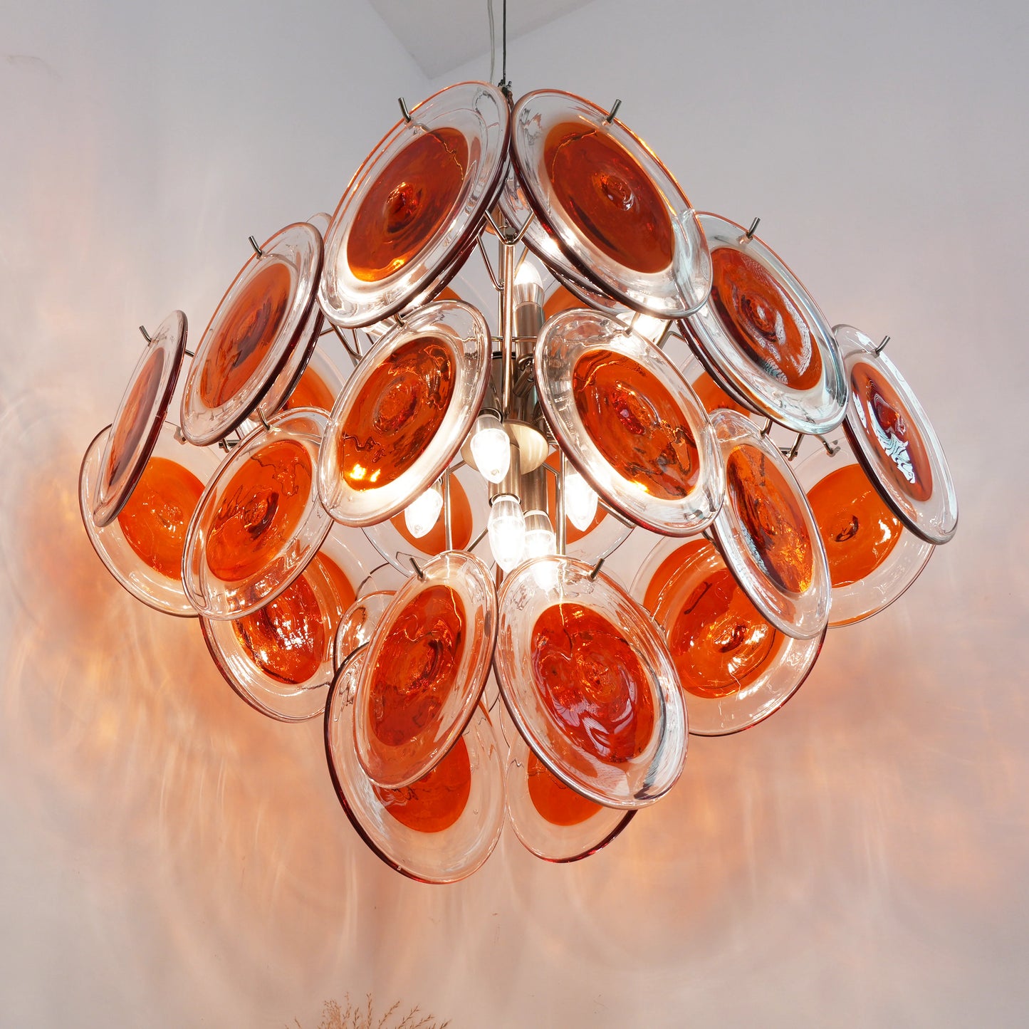 Araña de Murano vintage con discos transparentes naranjas y marrones
