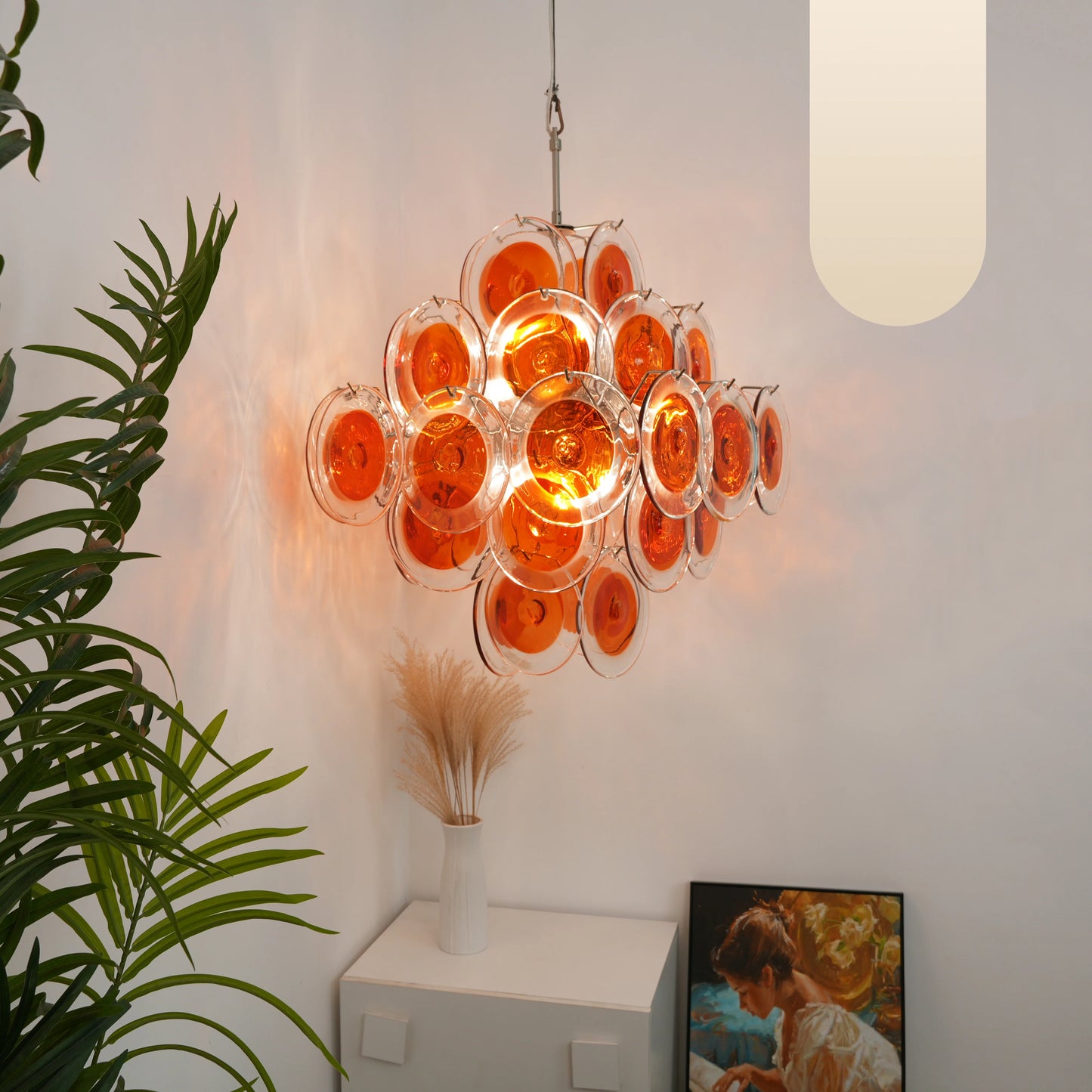 Araña de Murano vintage con discos transparentes naranjas y marrones