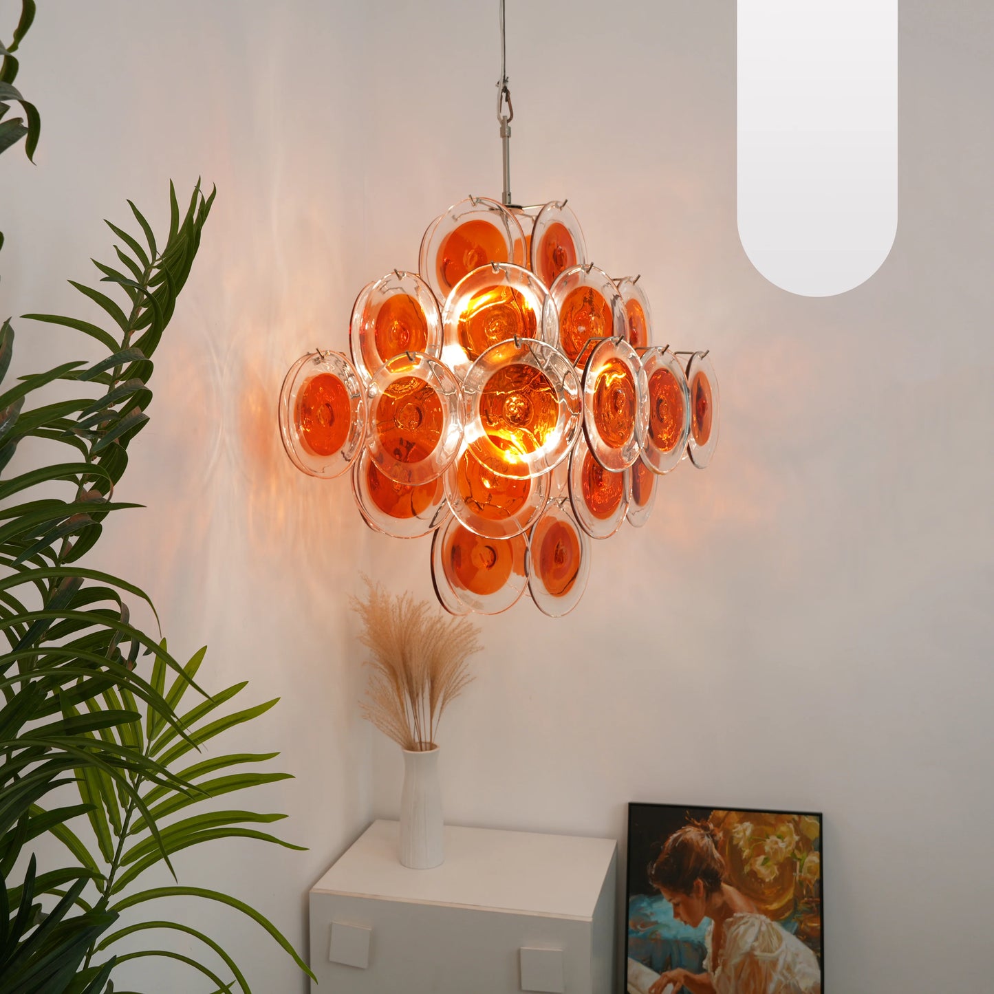Araña de Murano vintage con discos transparentes naranjas y marrones