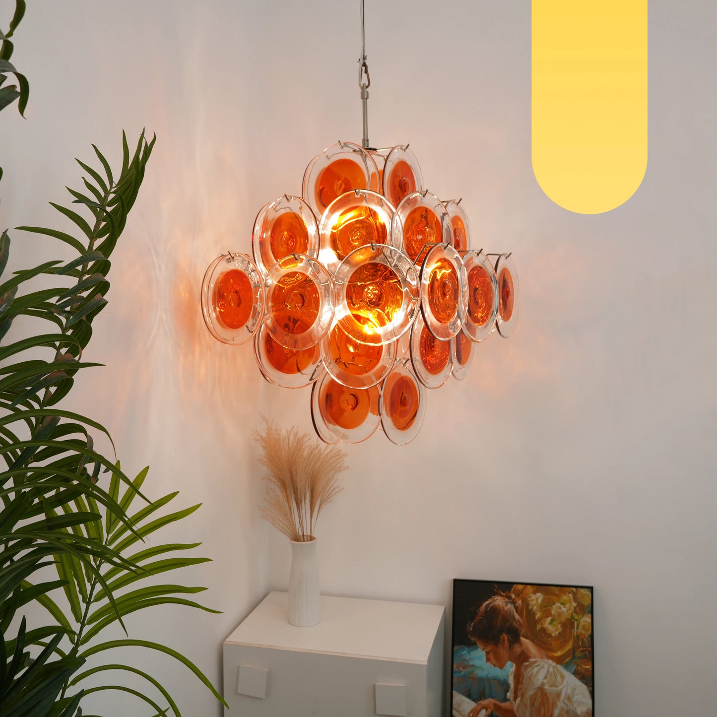 Araña de Murano vintage con discos transparentes naranjas y marrones