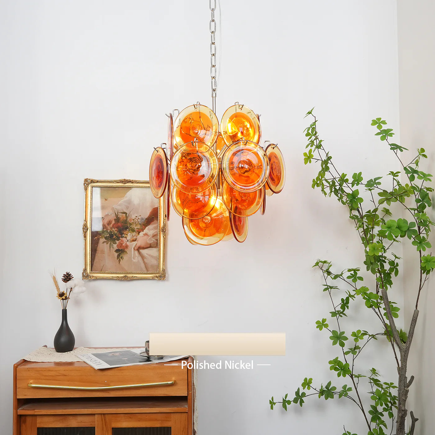 Lámpara de araña Murano vintage de discos transparentes naranjas
