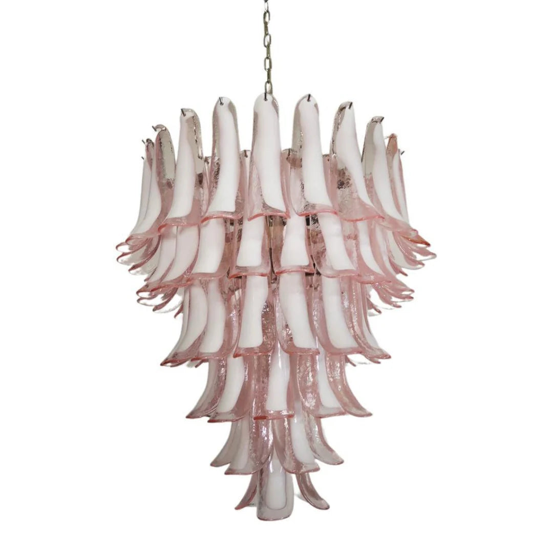 Araña Vintage de Pétalos de Cristal Rosa de Murano